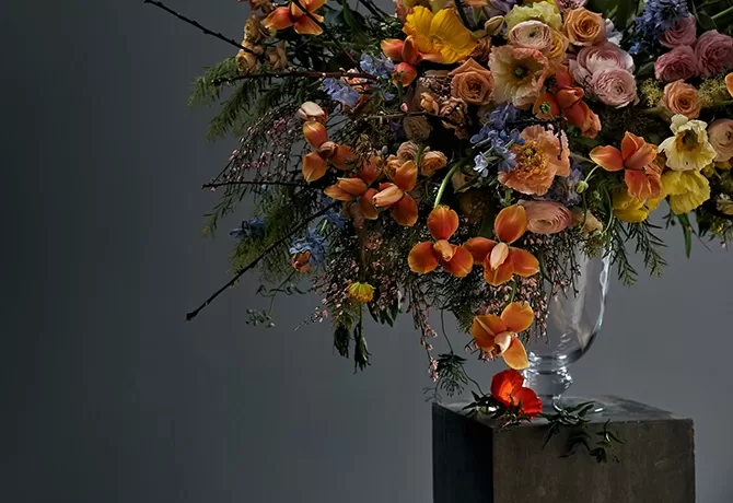 McQueens Flowers - colourful flower bouquet in a glass vase