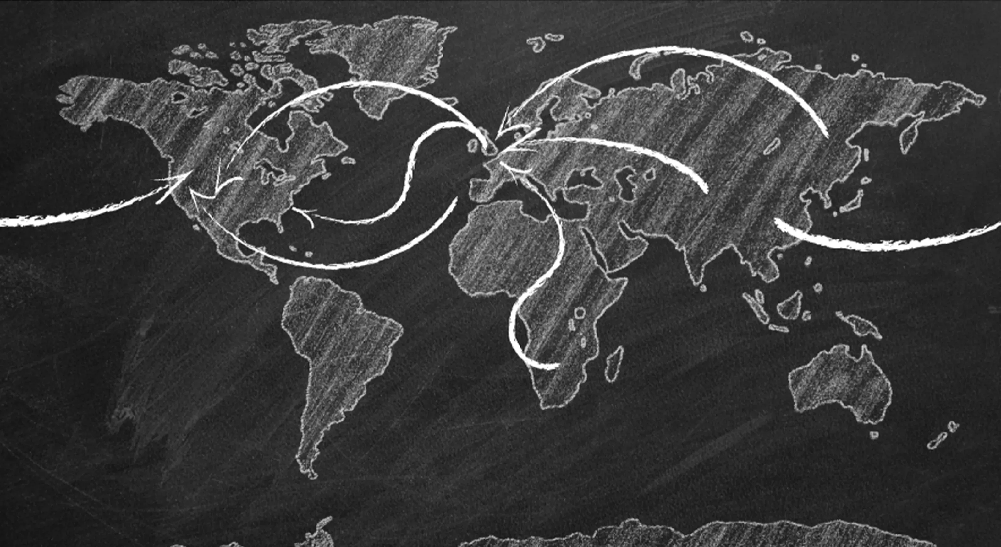 Chalk map of the world with arrows