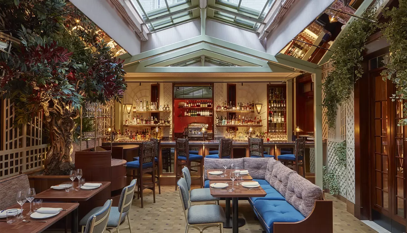 Luxury restaurant interior of new restaurant Il Gattopardo in London, Mayfair