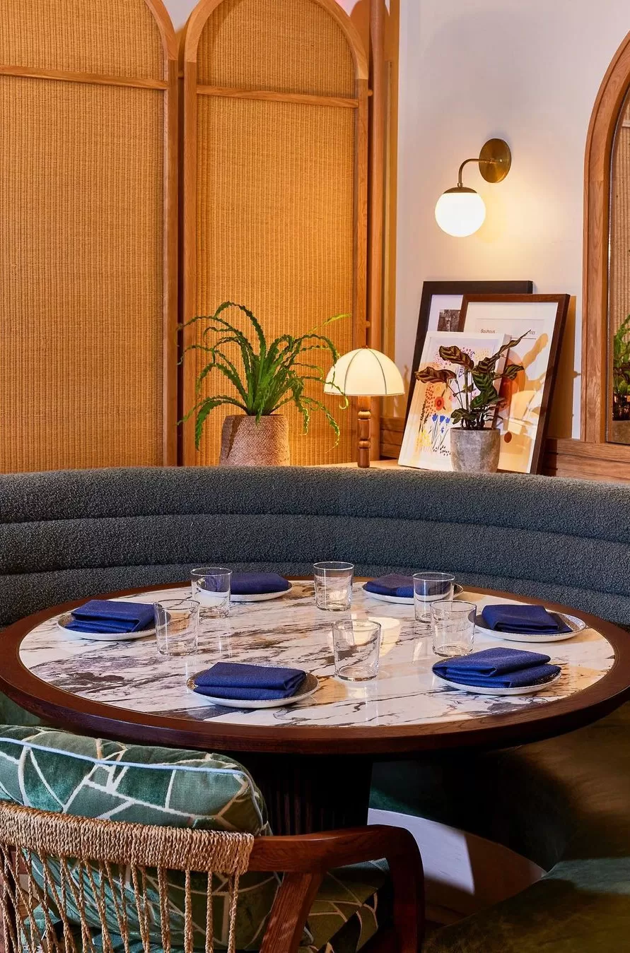 Round table and chairs at K'Far, Williamsburg, Brooklyn, USA