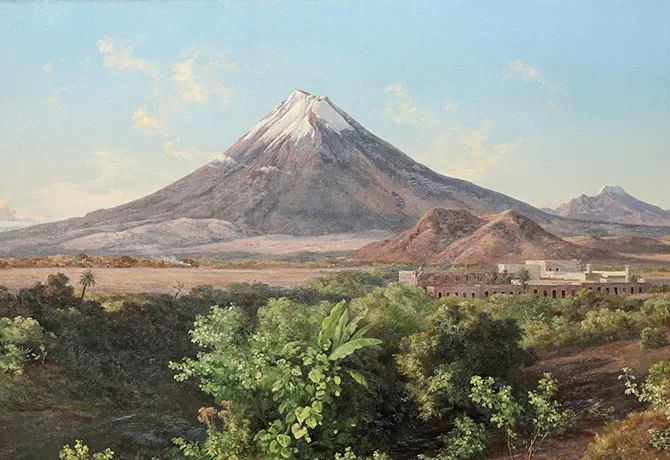 José María Velasco, Vista de la fábrica de hilados La Carolina (Puebla), National Gallery of Prague © National Gallery of Prague / photo by Andrea Rývová