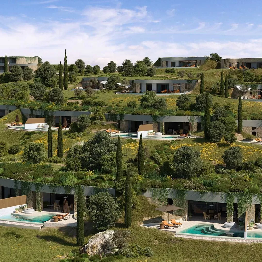 Tiered hidden hills spa design with private hills at Mandarin Oriental Costa Navarino